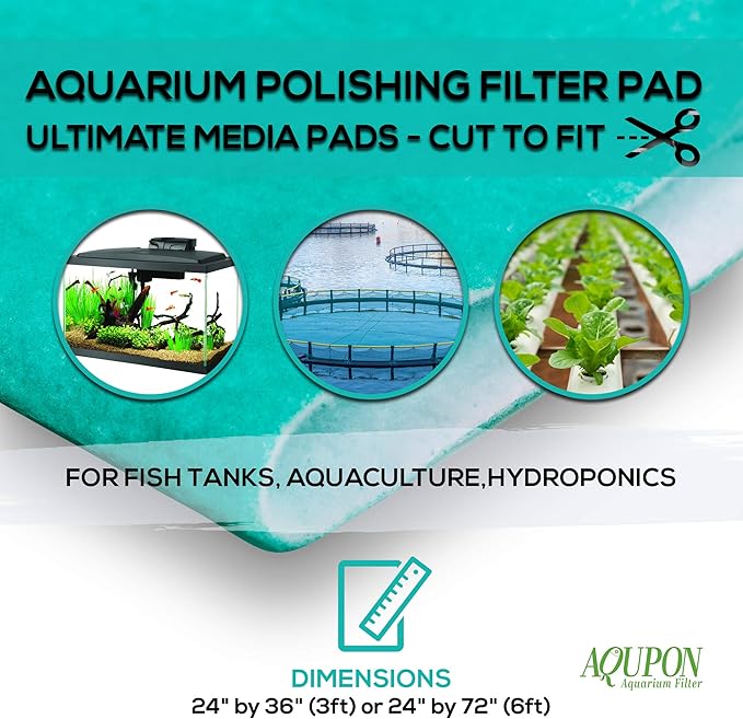 Aquarium Polishing Filter Pad 100 Micron Filters Media Pads - Cut to Fit 24" by 36" - for Fish Tanks, Aquaculture, Hydroponics - USA Manufacturer (3 Pack)