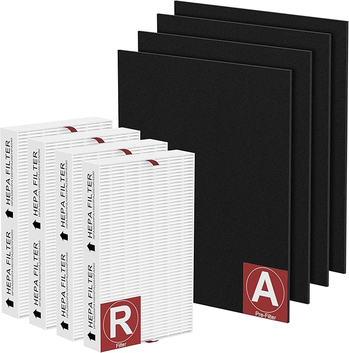 HPA200 Replacement Filter for Honeywell Air Purifi-er HPA200, HPA201, HPA202, HPA204, HPA250, HPA5200, 4 R Filter and 4 Activated Carbon Pre-Filter A, 4 Pack