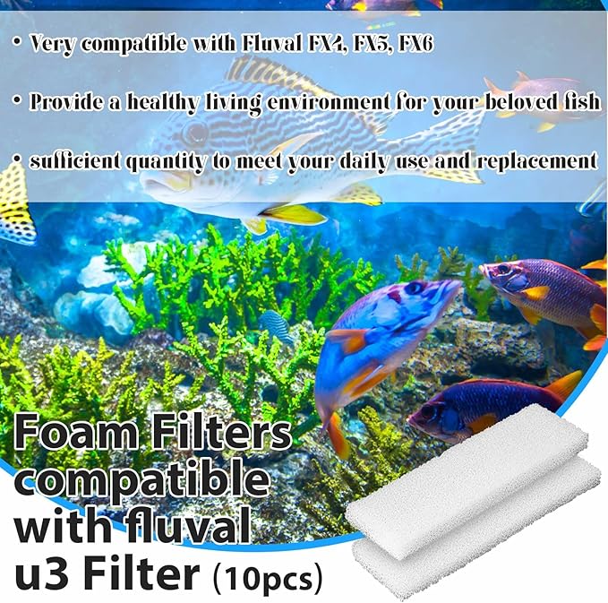 Nosiny 10 Pcs Filter Foam Pad Compatible with Fluval U3 Underwater Sponge Aquarium Underwater Filter Accessories Compatible for Aquarium, Fish Tank