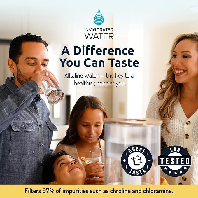 Invigorated Water PH001 - Black Alkaline Water Filter – Replacement Filters for All Pitcher & Dispenser Filtration Systems – BPA-Free, Removes Chlorine, Heavy Metals – 95 Gallons per Filter (3-Pack)