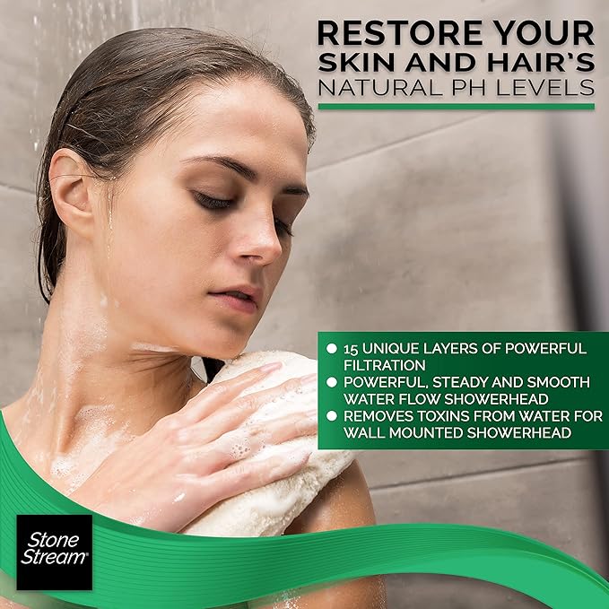 Original StoneStream Filtered Showerhead + 15 Stage Hard Water Shower Filter (HWF) Combo, Removes Chlorine and Other Substances from Hard Water