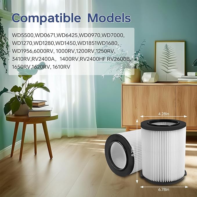 VF4000 Replacement Filter Wet Dry Vacuum Cleaner Compatible with RIDGID Wet Dry 5-20 Gal, 6-9 Gal Husky Vacuum, CRAFTSMAN 17816 Shop Vacuum (2 Pack Filters)