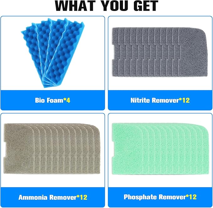40 Pcs Aquarium Filter Replacement Media for Fluval 406/407 Canister Filter, Fish Tank Filter Pads with Biological Sponge Foam, Ammonia Nitrite Phosphate Remover, Quick-Clear Polishing Pads