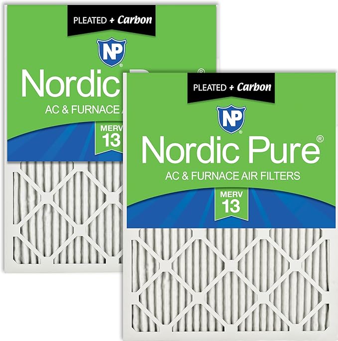 Nordic Pure 20x20x1 (19 1/2 x 19 1/2 x 3/4) Pleated Air Filters MERV 13 Plus Carbon 2 Pack