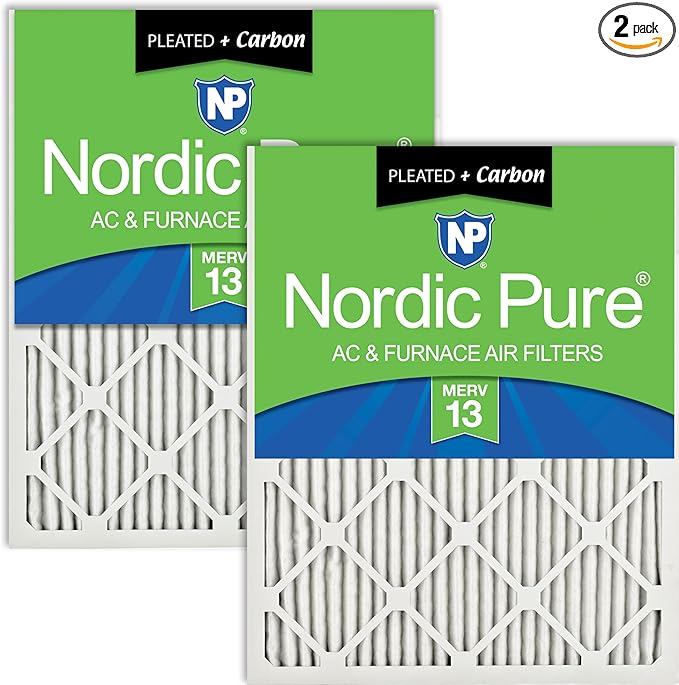 Nordic Pure 18x20x1 (17 1/2 x 19 1/2 x 3/4) Pleated Air Filters MERV 13 Plus Carbon 2 Pack