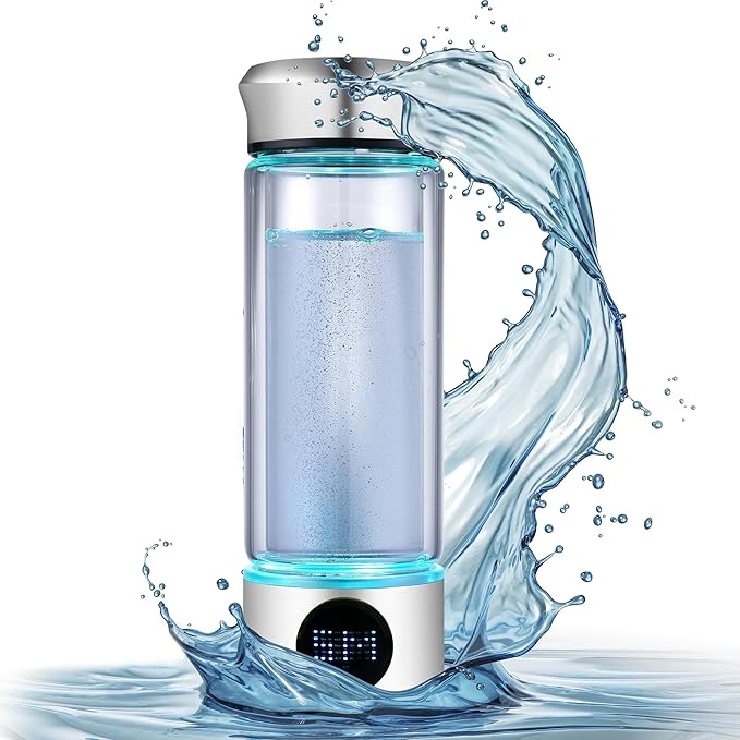 LevelUpWay - Hydrogen Generator Water Bottle SPE PEM Technology Water Ionizer (Classic, Silver - LED)