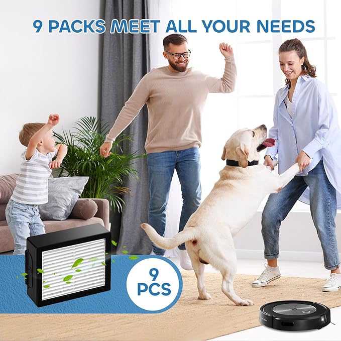 9 Pack Filter Replacements Compatible With i Robot Roomba E I & J Series E5 E6 i1 i1+ i3 i3+ i4 i4+ i5 i5+ i6 i6+ i7 i7+ i8 i8+ NOT for J9, High Efficiency Filter for iRobot Roomba Replacement Parts