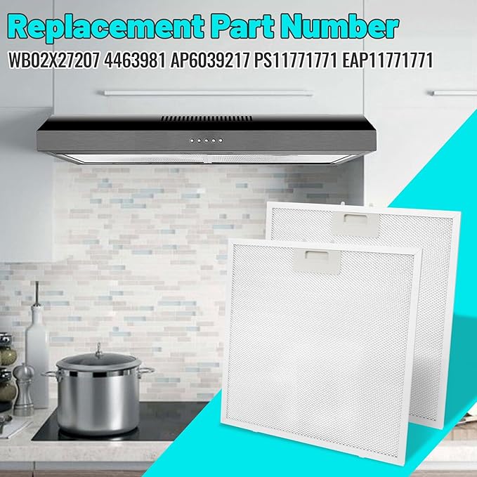 2 PCS WB02X27207 Range Vent Hood Grease Filter Replacement for GE Model JVX5300BJ1TS JVX5300EJ2ES JVX5305DJ2WW, Replaces 4463981 AP6039217 PS11771771 EAP11771771, 13.75"L × 13.75"W × 0.35"Th