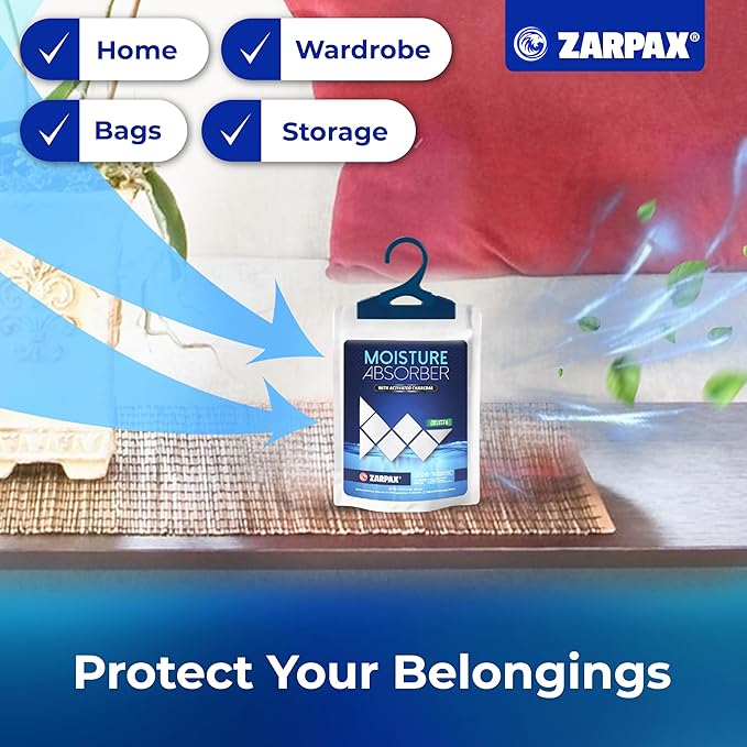 Moisture Absorber Sachets Activated Charcoal 7.5 oz/212g - Remove Excess Moisture In Air & Odor - Desiccant Dehumidifier for Closet, Drawer, Storage - Dampness & Humidity Control - Set of 10