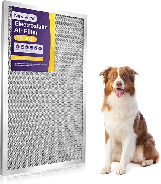 18x30x1 Furnace Filter-MERV8, Washable & Reusable Electrostatic Air Filter, AC/HVAC Furnace Filter, Permanent Air Filter, Breathe Fresher, Easy Install