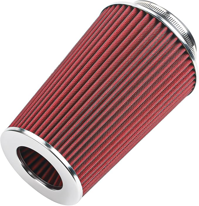 Universal Clamp-On Air Filter Fits 3 In /3.5 In /4 In Three Different Size, Height: 8.75 In, Base: 6 In, Top: 4.75 In, High Flow Round Tapered Washable For Car and Motorcycle