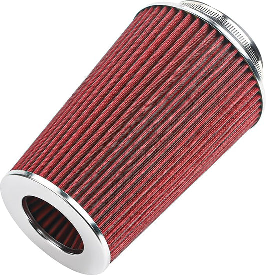 Universal Clamp-On Air Filter Fits 3 In /3.5 In /4 In Three Different Size, Height: 8.75 In, Base: 6 In, Top: 4.75 In, High Flow Round Tapered Washable For Car and Motorcycle