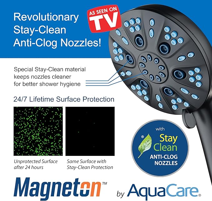 AquaCare Magneton High-Pressure 48-mode Luxury 3-way Combo System with Magnetic Guidance Docking, Giant Rain & Handheld Shower Head, Hygienic Jets and 6 ft. Stainless Steel Hose, Matte Black Finish