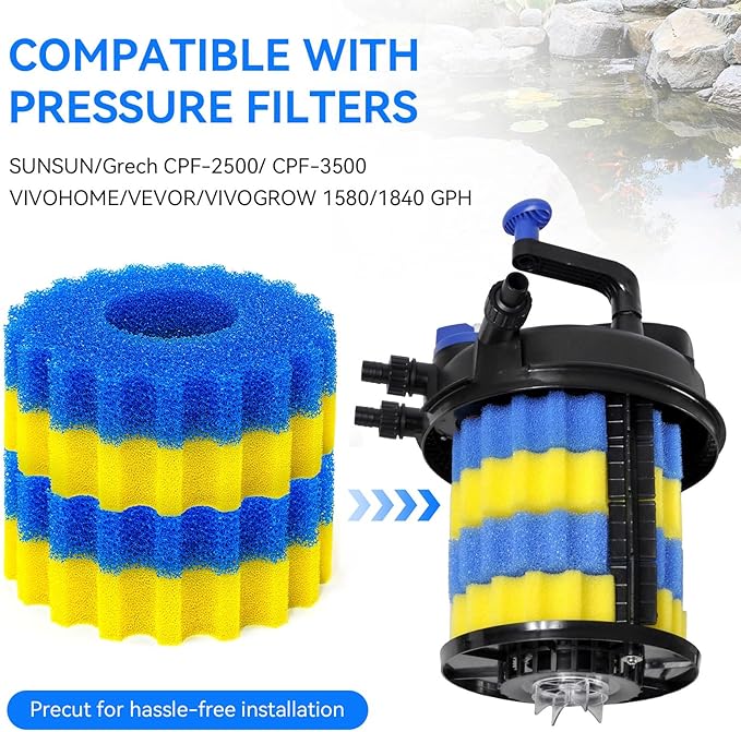 Pond Filter Sponges Replacement for VIVOHOME/VEVOR/VIVOGROW 1580/1840 GPH Pond Filter Parts Compatible with SUNSUN/Grech CPF-2500/3500 Pond Filter Replacement Pads for Koi Ponds