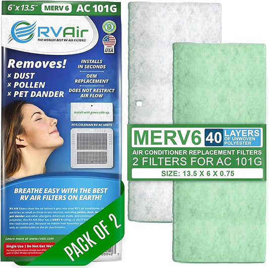 AC Filter - Air Conditioner Replacement Filters - RV Air Cleaner - Camper Accessories for Travel Trailers - Easy to Install Vent Filter - 13.5 x 6 x 0.75 in (2 Filters for AC 101G)