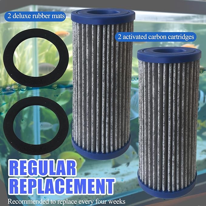 4PCS Upgraded Activated Carbon Micron Cartridge Replacement for Marineland Magnum Polishing Internal Canister Filters (ML90770), 2 Cartridge & 2 Rubber Gasket Compare to Part PA0140