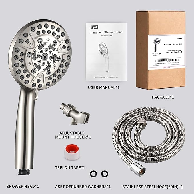 10 Spray Shower Head with Handheld,High Pressure shower heads with Handheld Spray Combo,Hand Held Shower Head with 60 Inch Long Hose (Brushed Nickel)