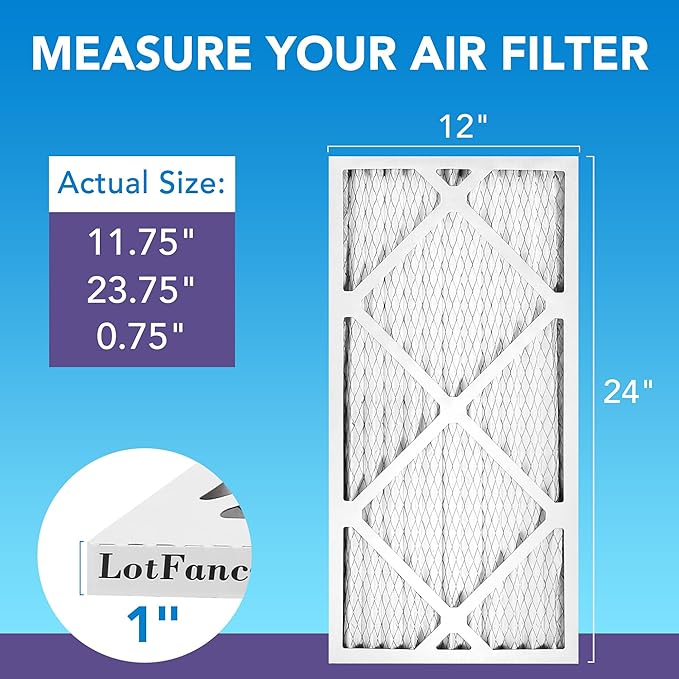 LotFancy 12x24x1 Air Filter MERV 11 Pet Smoke Allergens Defense (4-Pack) Pleated HVAC Furnace Air Filters, Replacement for Home AC & Heating Systems, Actual Size: 11.75" x 23.75" x 0.75"