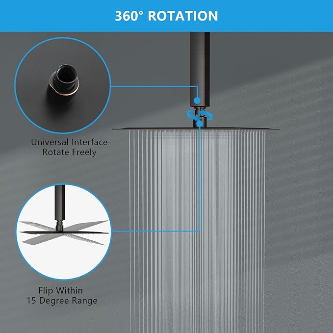 Lordear Rainfall Shower Head 10 Inch Shower Head Stainless Steel Ultra Thin Square Rainfall Shower Head with Easy to Clean Nozzles, Oil Rubbed Bronze