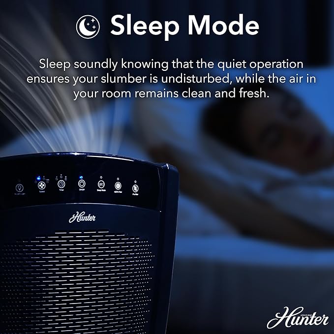 Hunter HP800 Air Purifiers for Home Large Room and Bedroom. True HEPA Air Purifier for Pets, Odors, Allergens, Smoke, Dust, VOC's. Value Bundle w/Extra Filter. Cleans 2585 Ft² per hour. Black