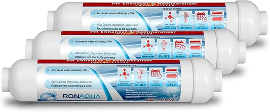 10-inch Universal Alkaline in-line Water Replacement Filter - PH Enhancer, and Re-Mineralizer – Post Filter for Under-Sink or Reverse Osmosis System - Restore Essential Minerals Set of 3