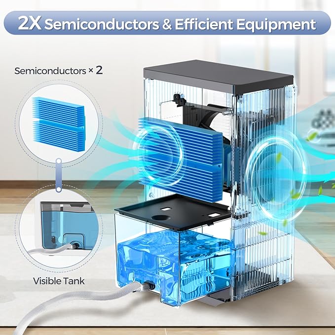 Dehumidifier, Dehumidifiers for Home (1000 sq.ft), 98 OZ Dehumidifier for Basement Bathroom Bedroom, Auto Shut Off Dehumidifiers, Timer Setting, Digital Display, Drain Hose, 7 Colors Light, White