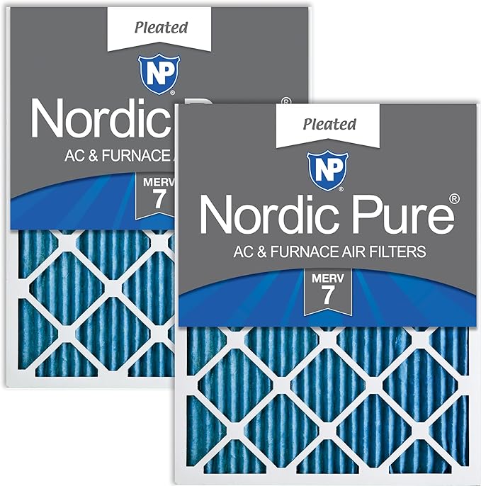 Nordic Pure 20x20x1 (19 1/2 x 19 1/2 x 3/4) Pleated MERV 7 Air Filters 2 Pack