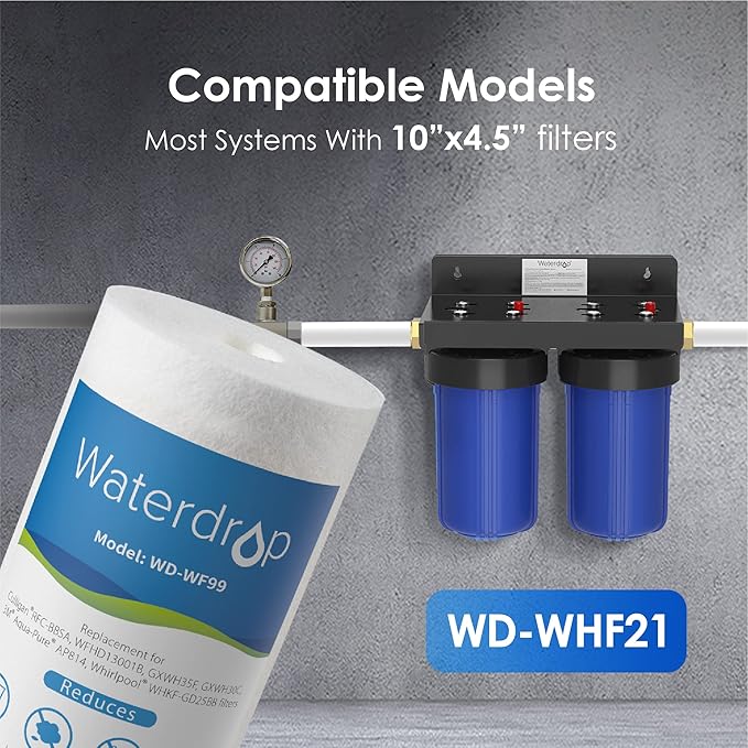 Waterdrop Whole House Sediment Water Filter, 10" x 4.5", Replacement for Pentair Pentek DGD-5005, GE® GXWH40L, GXWH35F, Culligan® RFC-BBSA, 3M® Aqua-Pure® AP810, 5 Micron, Pack of 2