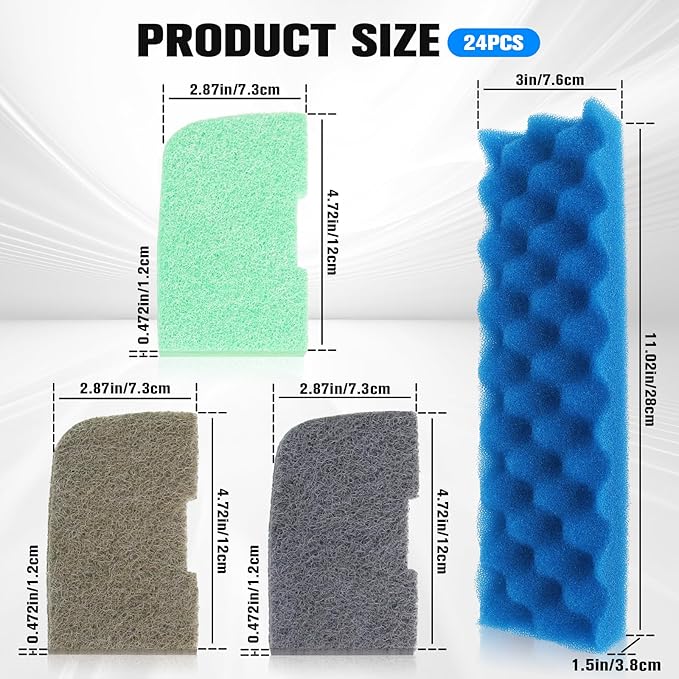 40 Pcs Aquarium Filter Replacement Media for Fluval 406/407 Canister Filter, Fish Tank Filter Pads with Biological Sponge Foam, Ammonia Nitrite Phosphate Remover, Quick-Clear Polishing Pads