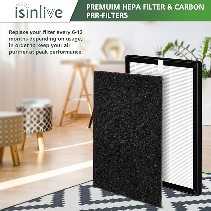 isinlive ProHEPA 9000 HEPA Replacement Filters Compatible with VEVA ProHEPA 9000 Air Pur ifiers, 2 Pack HEPA Filters + 8 Pack Activated Carbon Filters