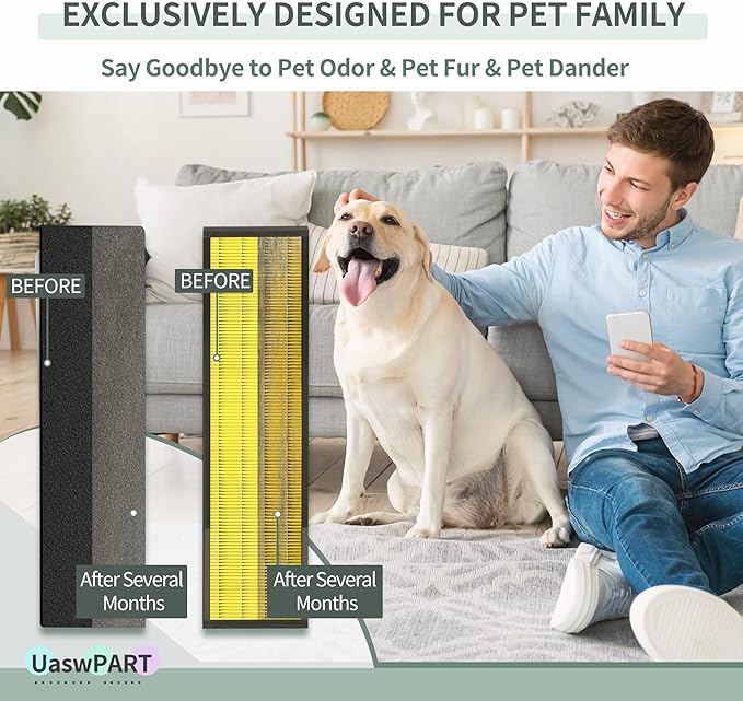 [Pet Care] Uaswpart FLT5000 Filter C Replacement Compatible with Germ-Guardian Filter Replace AC5000E AC5250PT AC5300B AC5350B AC5350W CDAP5500BCA and More, 4x H13 HEPA with Carbon+4x Pre-Filters