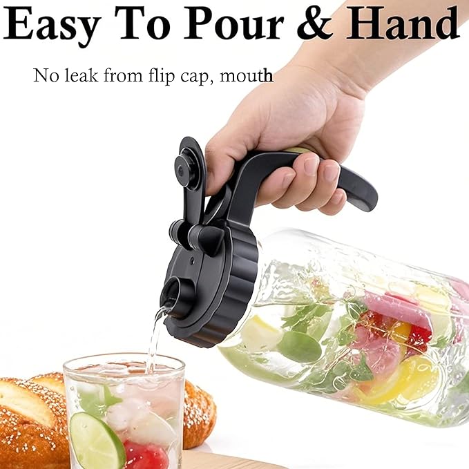 2 Quart Glass Mason Jar Pitcher With Lid 2 Set 64 Oz Wide Mouth Cold Hot Water Pitcher Half Gallon Sun Tea Coffee Jug Carafe For Fridge Lemonade, Beverage,Milk,Juice, Cold Brew Iced Tea Container