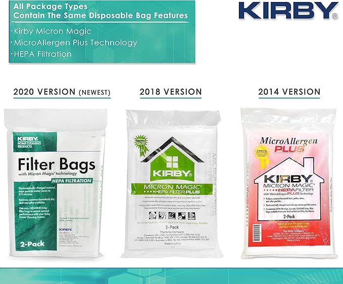 Kirby Vacuum Bundle – 6 HEPA Filter Bags (204814) + 6 OEM Belts (301291G) for F-Style & Twist-Style Upright Models