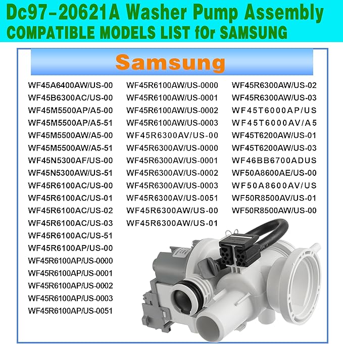 (Upgraded) DC97-20621A Washer Pump Assembly Replace DC31-00187A 4959632 AP6807020 PS12592830 EAP12592830 Fit for Samsung Washing Machine Drain Pump Motor