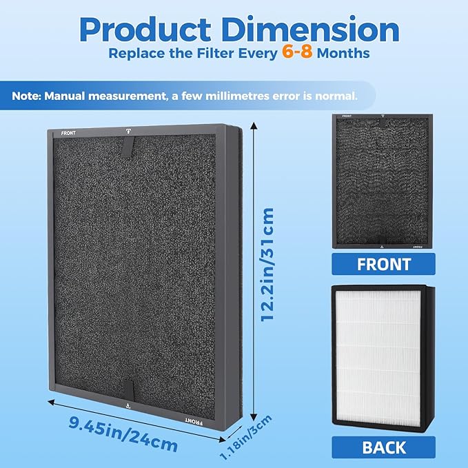 2 Pack HAP602 Replacement Filter Compatible with ECOSELF HAP602 HAP602WF Air Purifier, 3-in-1 Filtration H13 True HEPA HAP602WF Replacement Filter (2 Pack)