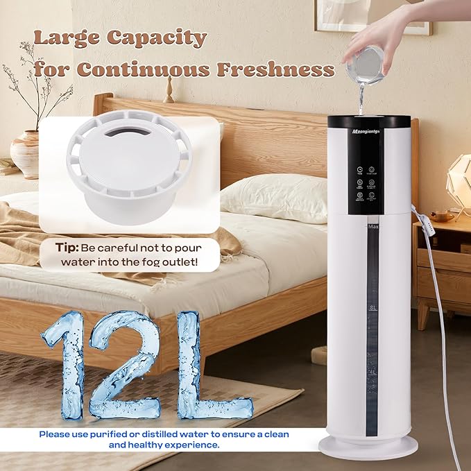 Moongiantgo 12L/3.17Gal Humidifiers for Large Room 500 sq.ft, 350ML/H Mist Output Cool Mist Humidifier with 4 Mist Modes&24H Timer, Quiet Humidifier with Aromatic Diffusion for Home Bedroom Baby Plant