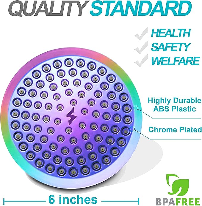 SparkPod Shower Head - High Pressure Rain - Premium Quality Luxury Design - 1-Min Install - Easy Clean Adjustable Replacement for Your Bathroom Shower Heads (Radiant Rainbow, 6 Inch Round)
