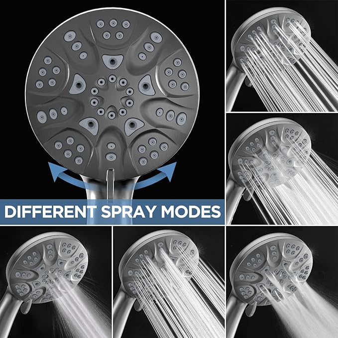 6-Mode High Pressure Handheld Shower Head Set, Consumer Reports Recommended HOPOPRO High Flow Hand Held Showerhead with 59 Inch Hose Bracket Teflon Tape Rubber Washers