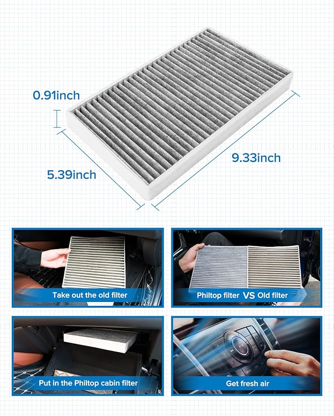 PHILTOP Cabin Air Filter, Replacement for CF8791A, Silverado 1500 (1999-2002), Tahoe (2000-2002), Sierra 1500 (1999-2002), Yukon (2000-2002), Premium ACF049 Cabin Filter with Filter Up Dust Pollen