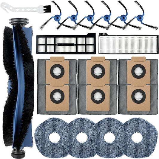 20 Pack X10 Pro Omni Replacement Parts Compatible with Eufy X10 Pro Omni Robot Vacuum Cleaner Accessories,1 Roller Brush, 2 HEPA Filters, 4 Mop Cloths, 6 Side Brushes, 6 Dust Bags, 1 Cleaning Tool