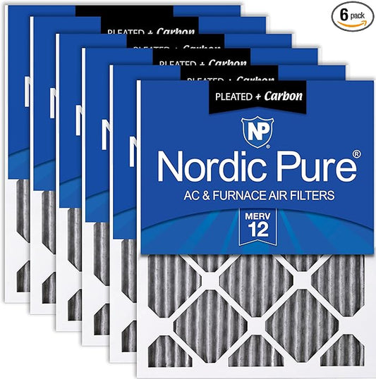 Nordic Pure 16x20x1 (15 1/2 x 19 1/2 x 3/4) Furnace Air Filters MERV 12 Pleated Plus Carbon 6 Pack