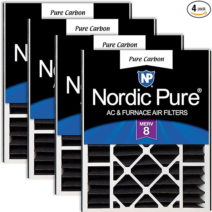 Nordic Pure 20x25x5 (Actual Size: 19 3/4 x 24 1/4 x 4 7/8) Air Bear Replacement Pure Carbon Odor Reduction Merv 8 Air Filter 4 PK