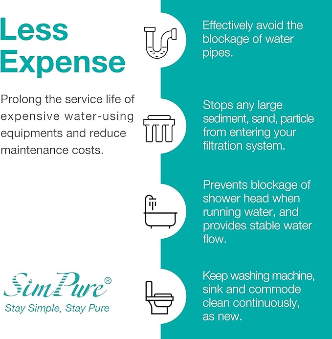 SimPure 5 Micron 10" x 2.5" Whole House Sediment Water Filter Cartridge Replacement for 10 inch RO Unit, Compatible GE FXUSC, Culligan P5, Aqua-Pure AP110, WFPFC5002, CFS110, WHKF-GD05, (Pack of 4)