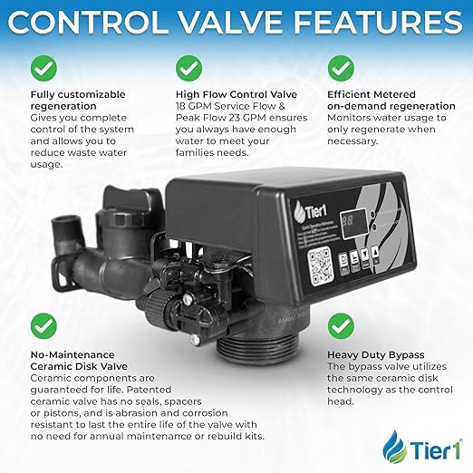 Tier1 Whole House Water Softener System Compact 24,000 Grain High Efficiency Space Saving | Pre-Filled Mineral Tank with 3/4 Cubic feet of Cation Resin | Home Water Filtration System