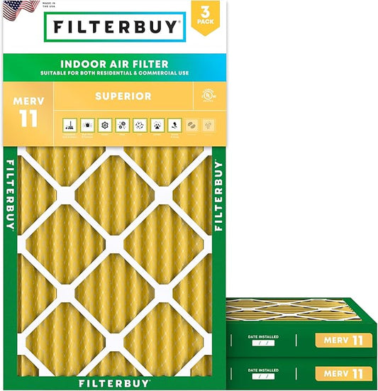 Filterbuy 20x30x2 Air Filter MERV 11 (MPR 1200) Allergen Defense Replacement (3-Pack), Electrostatic Pleated HVAC AC Furnace Filters, Made in USA (Actual Size: 19.75 x 29.75 x 1.75)