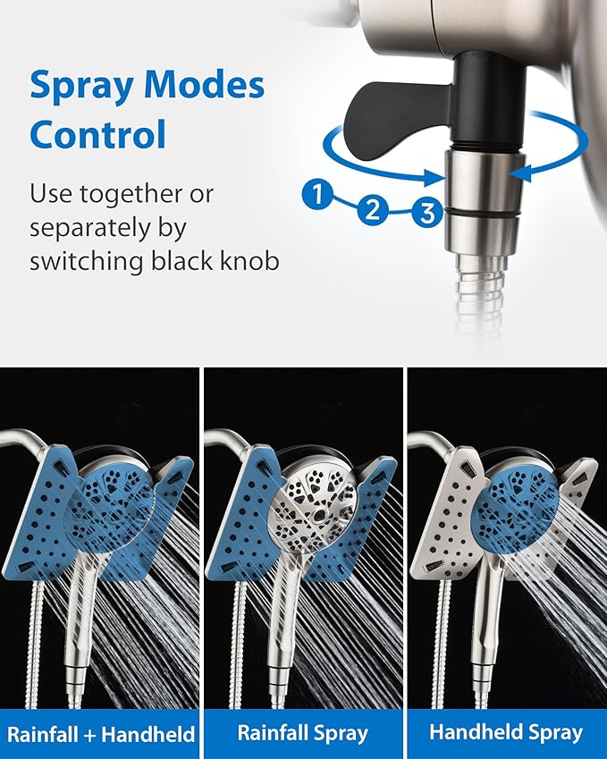 2.5GPM Shower Heads with Handheld Spray Combo: 7.5 Inch Rainfall Shower Head & 10 Spray Settings Detachable Shower Head, Adjustable Dual Showerhead with Hose, Nickel