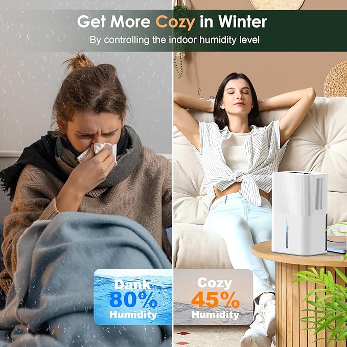 Portable Home Dehumidifier for Basements|91 OZ Tank|900 sq.ft Coverage|Quiet Smart Design with Auto Shut-Off White