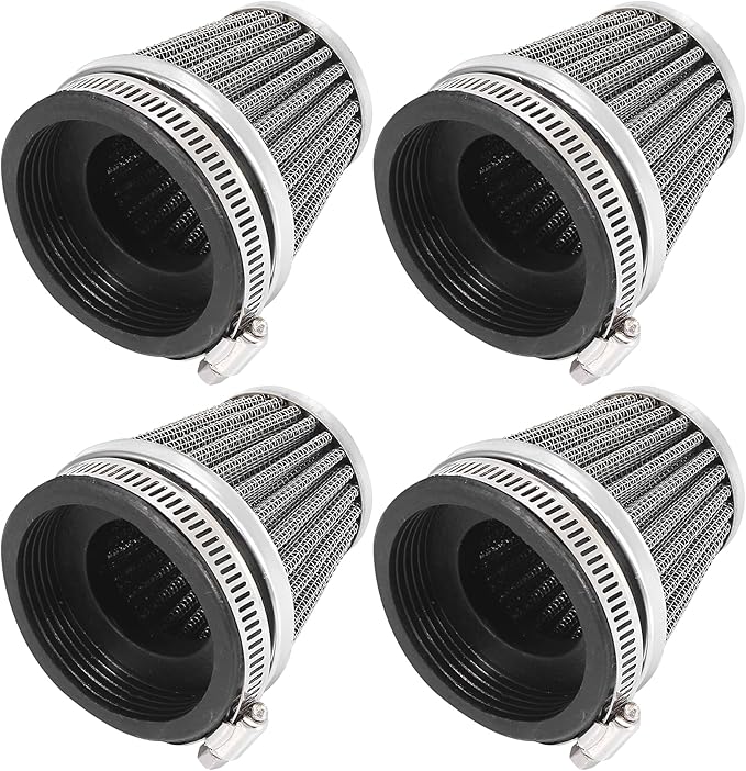 Motoforti 4pcs Universal 60mm Air Filter Cleaner Round Tapered Replacement for Motorcycle Black
