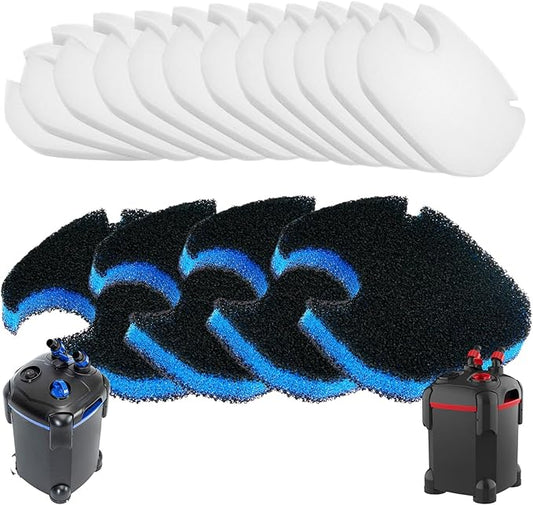 16 Pack Aquarium Canister Filter Pads Compatible with AMOSIJOY and PONDFORSE 172/225/265GPH, Replacement Aquarium Activated Carbon Sponge for Coospider-Repta (12 White Floss and 4 Coarse Filter Pads)