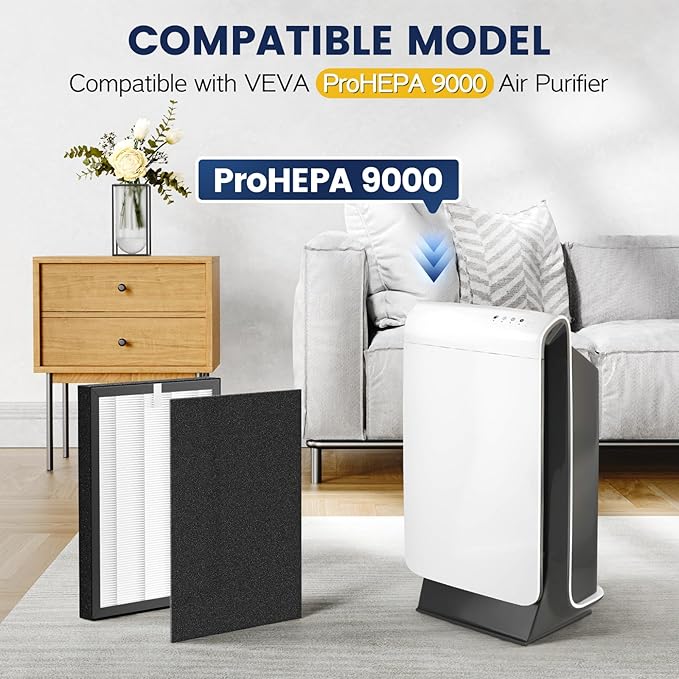 ProHEPA 9000 Replacement Filter Compatible with VEVA 9000 Air Puri-fiers, 4 Pack HEPA Replacement Filters & 8 Activated Carbon Pre-Filters